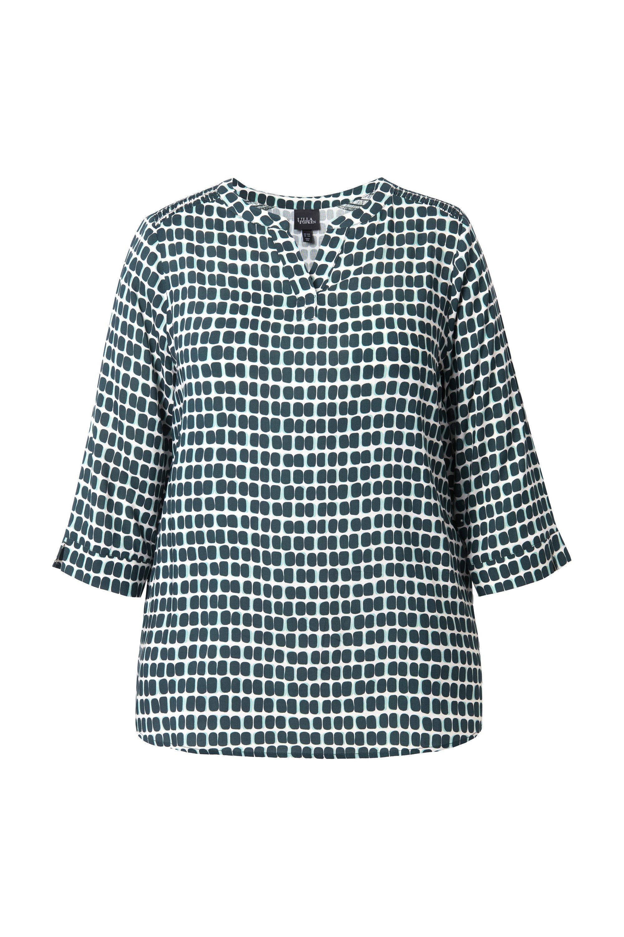 Ulla Popken Longbluse Satinbluse Smok-Schulter Tunika-Ausschnitt 3/4-Arm günstig online kaufen