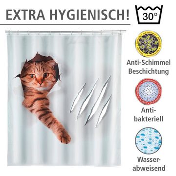 WENKO Duschvorhang Cute Cat Breite 180 cm, Höhe 200 cm, Polyester, waschbar