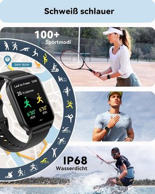 Woneligo Fur Herren mit IP68 wasserdicht,100+ Sportmodi Smartwatch (1,8 Zoll, Android iOS)