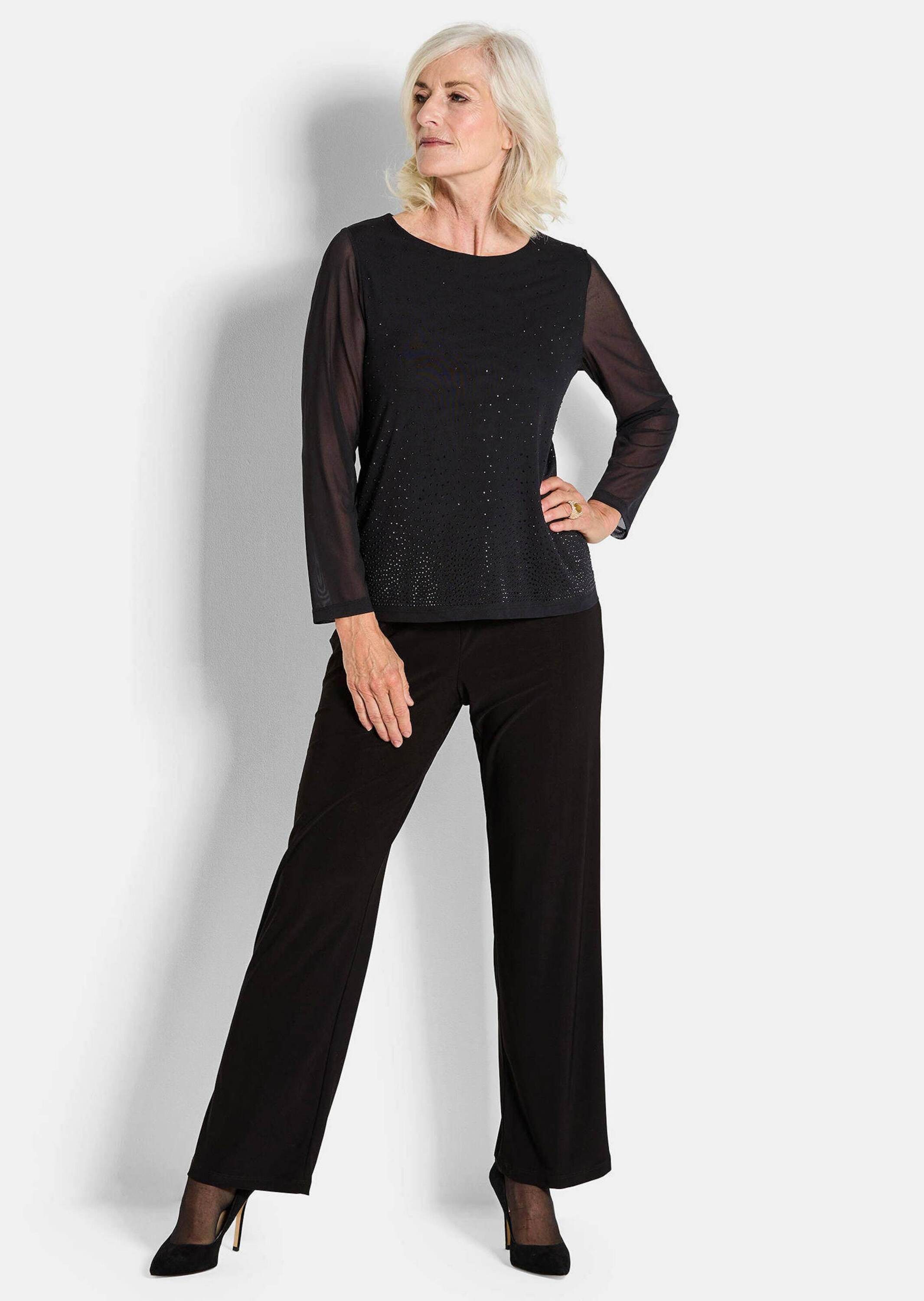 GOLDNER Langarmshirt Kurzgröße: Shirt aus Mesh mit Glitzersteinen günstig online kaufen