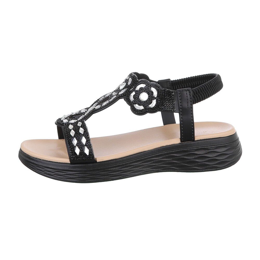 Ital-Design Damen Freizeit Riemchensandalette Keilabsatz/Wedge Keilsandaletten in Schwarz