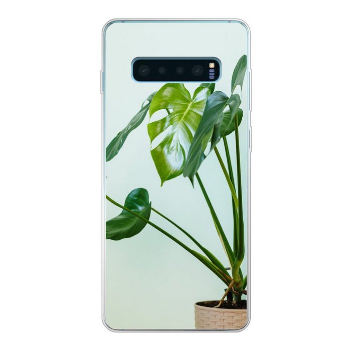 MuchoWow Handyhülle Monstera in einem Topf mit hellem Hintergrund Phone Case Handyhülle Samsung Galaxy S10 Lite Silikon Schutzhülle