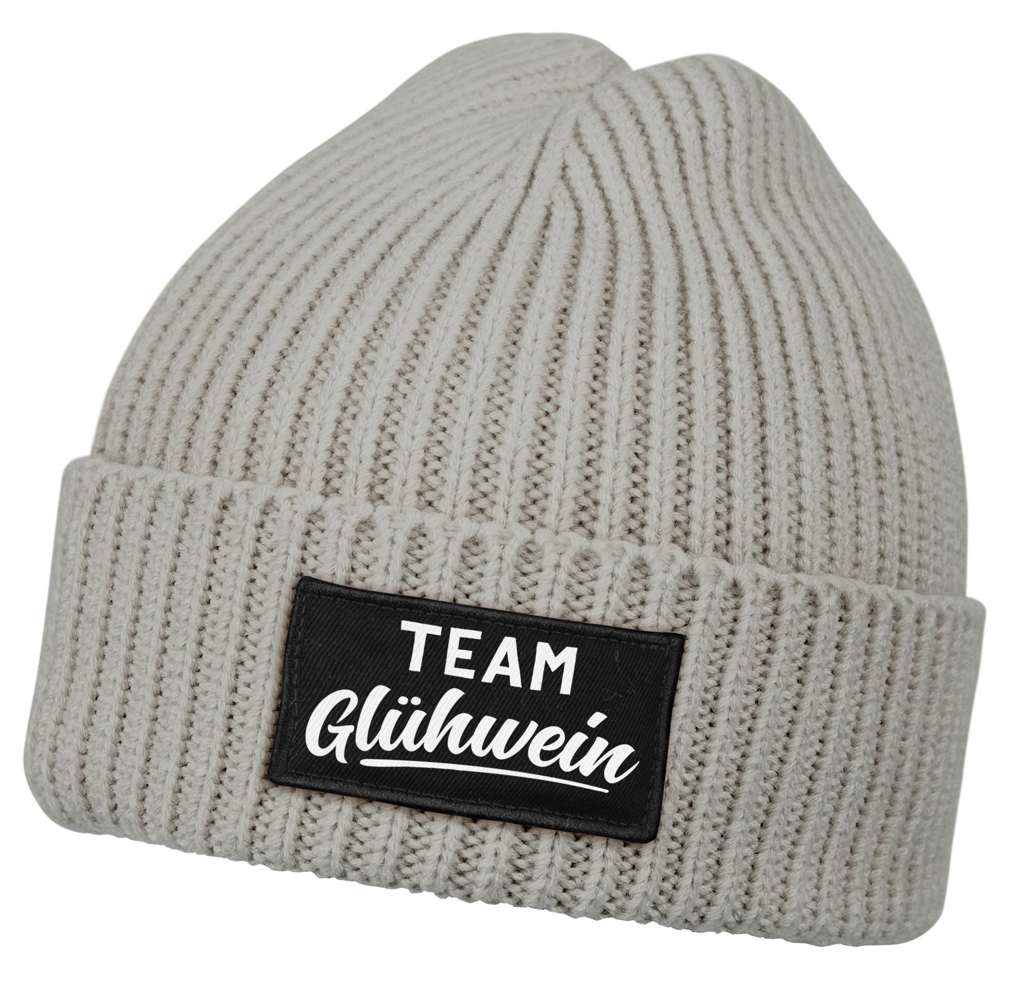 Strickmütze Herren Beanie mit Patch Strickmütze mit Spruch Team Glühwein Aufdruck
