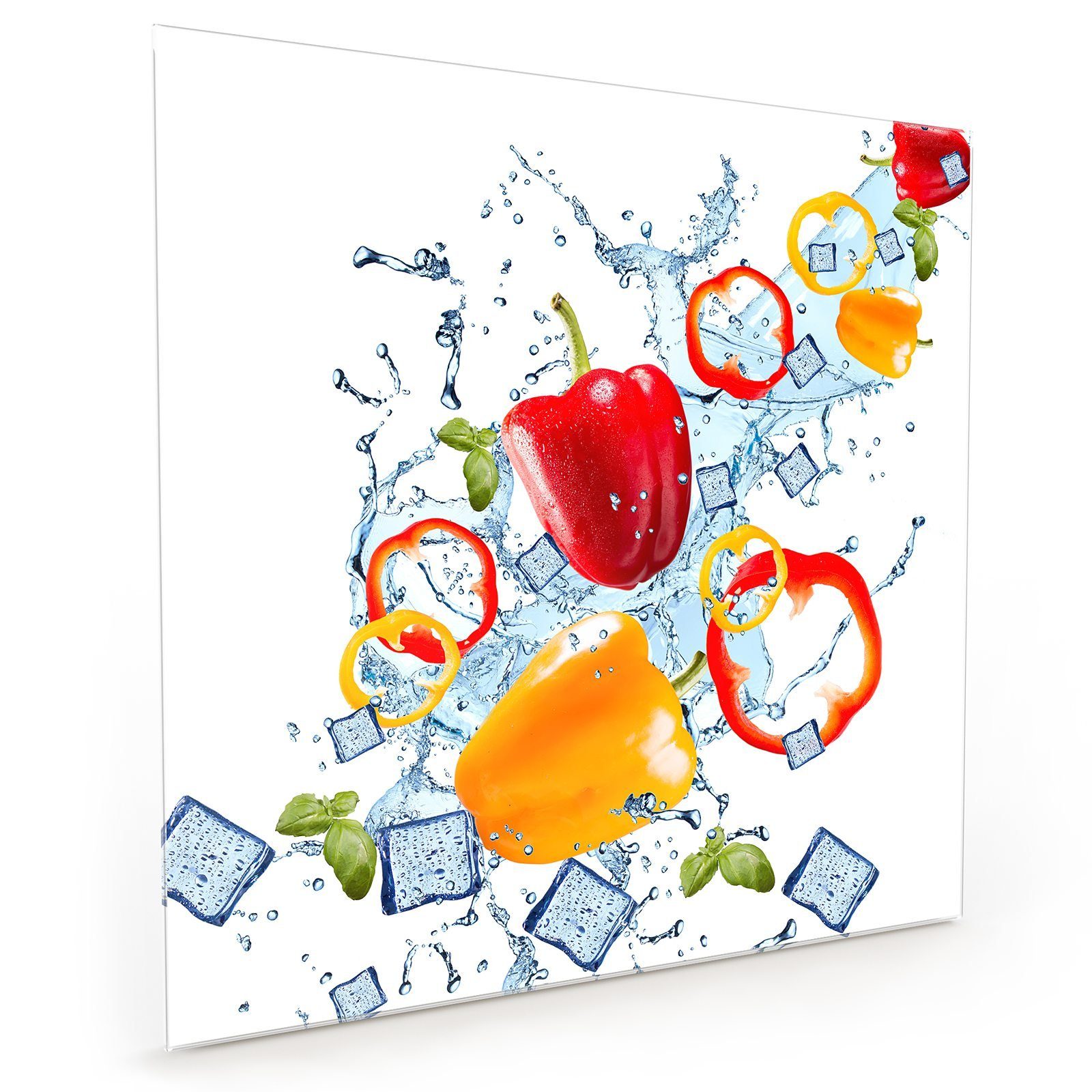 Primedeco Küchenrückwand Küchenrückwand Spritzschutz Glas mit Motiv Paprika auf Wasserwelle