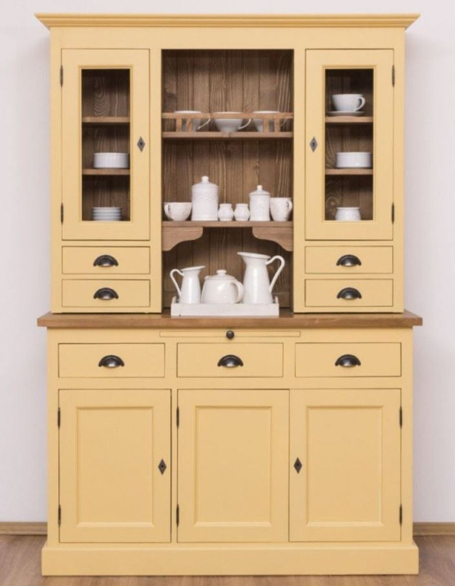 Casa Padrino Küchenbuffet Landhausstil Küchenschrank Gelb / Braun 137 x