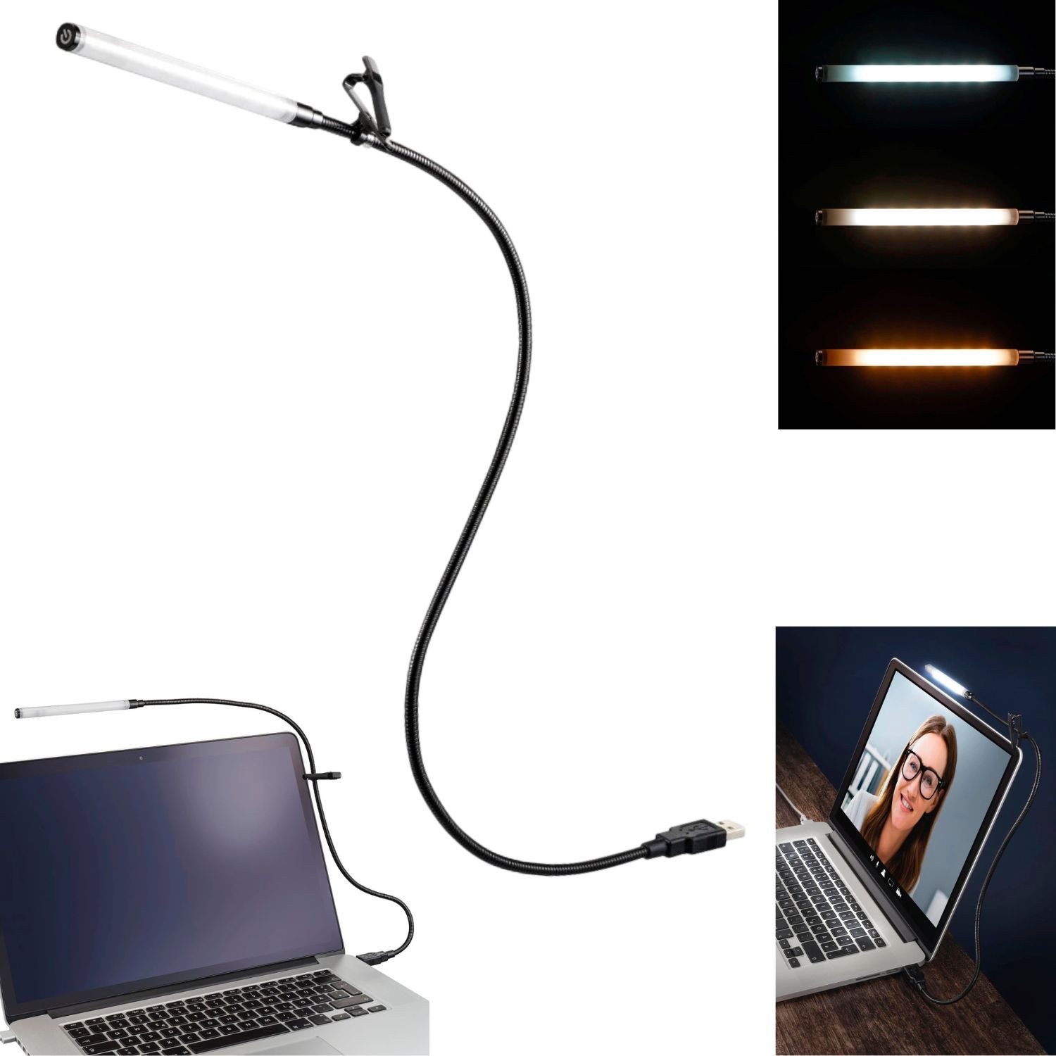 Hama USB LED Stab-Licht Leuchte Fotolicht To-Go Studio-Blitzgerät, (Touch-Sensor Clip Halterung Studio-Licht Lampe Selfie Notebook-Licht)