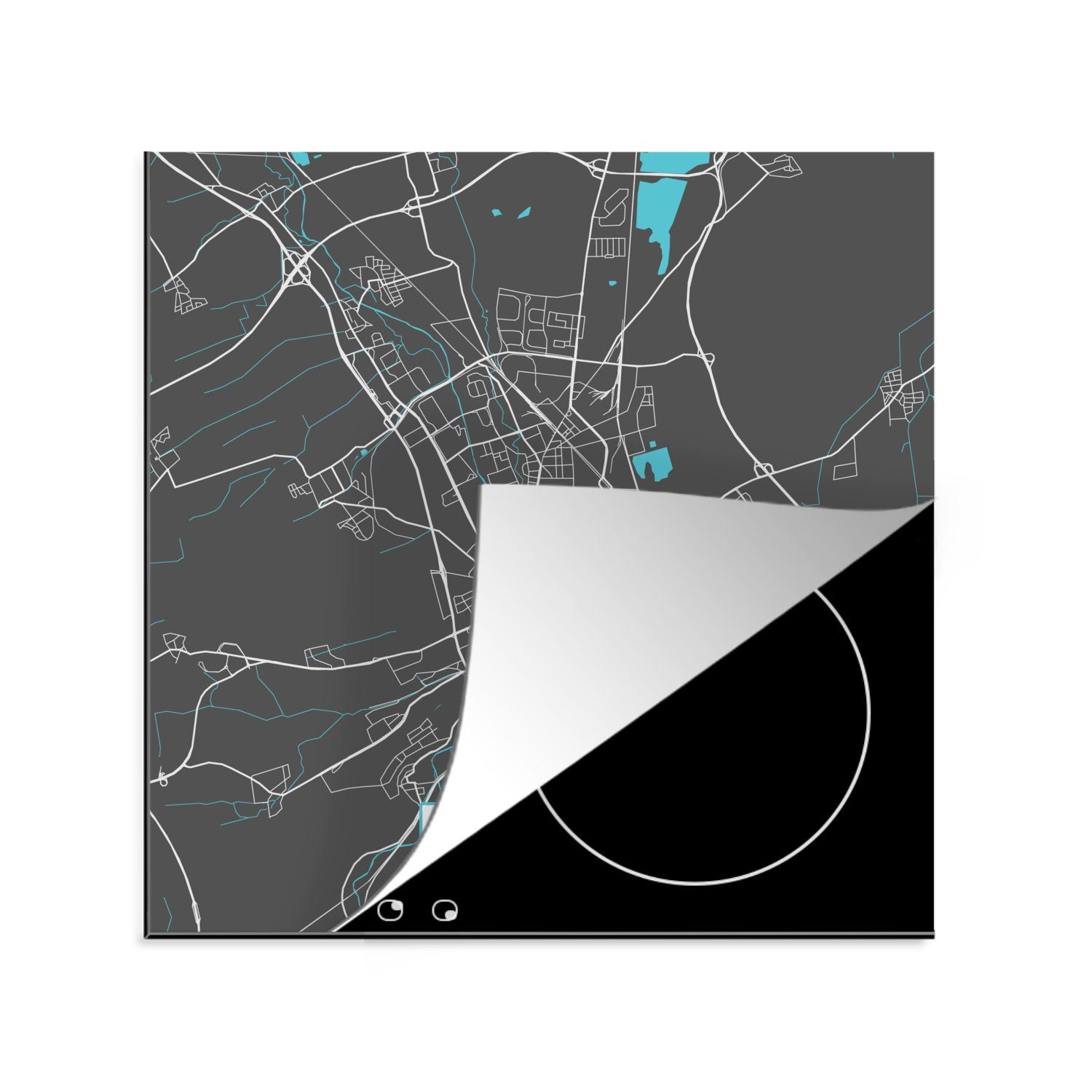 MuchoWow Herdblende-/Abdeckplatte Deutschland - Blau - Erfurt - Stadtplan - Karte, Vinyl, (1 tlg), 78x78 cm, Ceranfeldabdeckung, Arbeitsplatte für küche