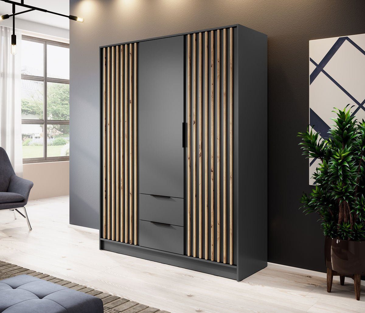 Luxusbetten24 Kleiderschrank Designer Schrank Niro 155 cm mit großzügigem Stauraum