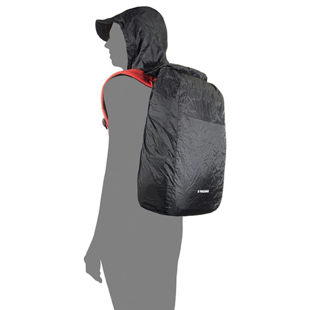 Regenschutz Rucksack Compatto und Schwarz Schirmmütze mit Tucano Zubehörfach,