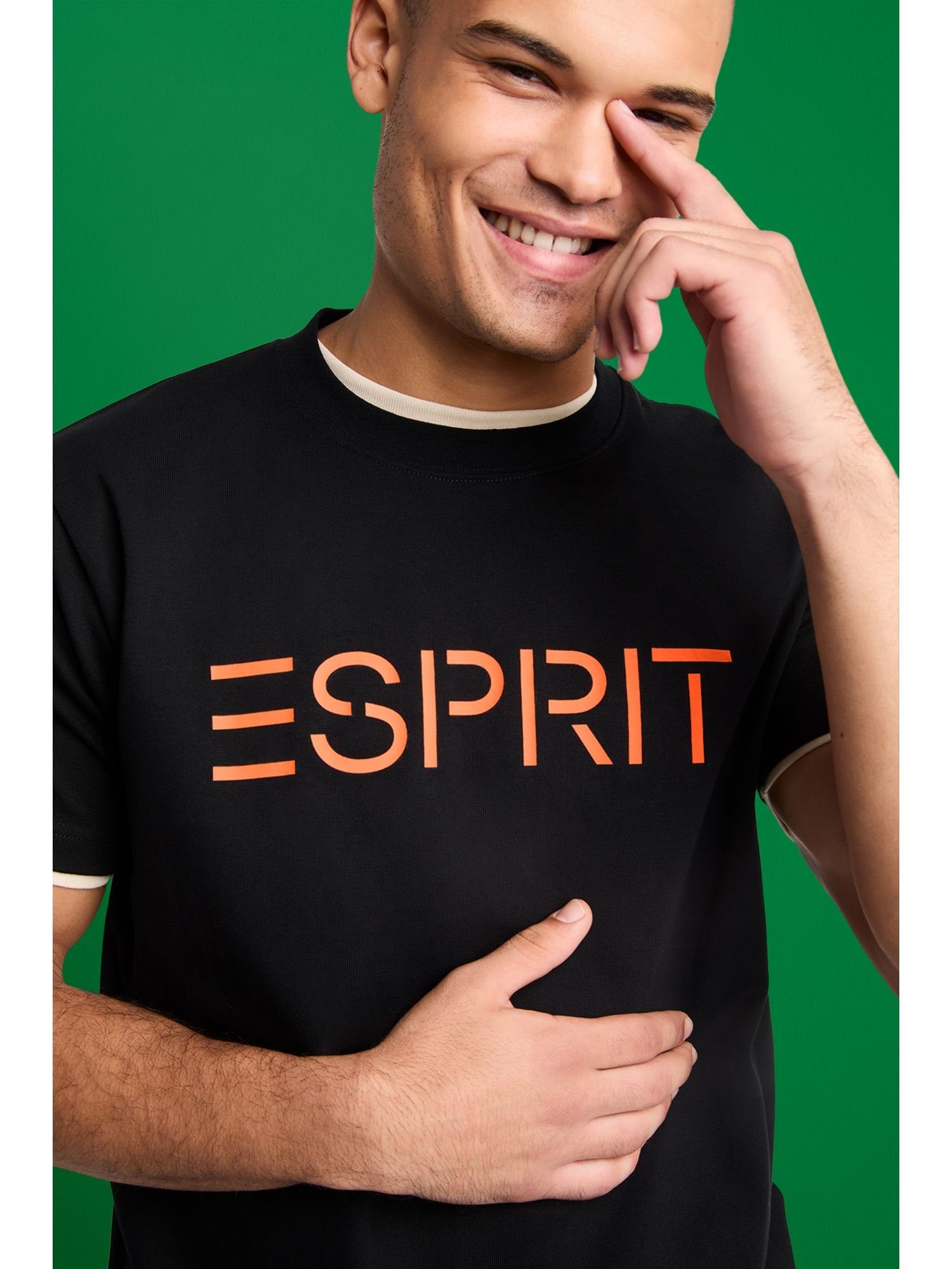 Esprit T-Shirt (1-tlg) aus Unisex BLACK Logo-T-Shirt Baumwolljersey