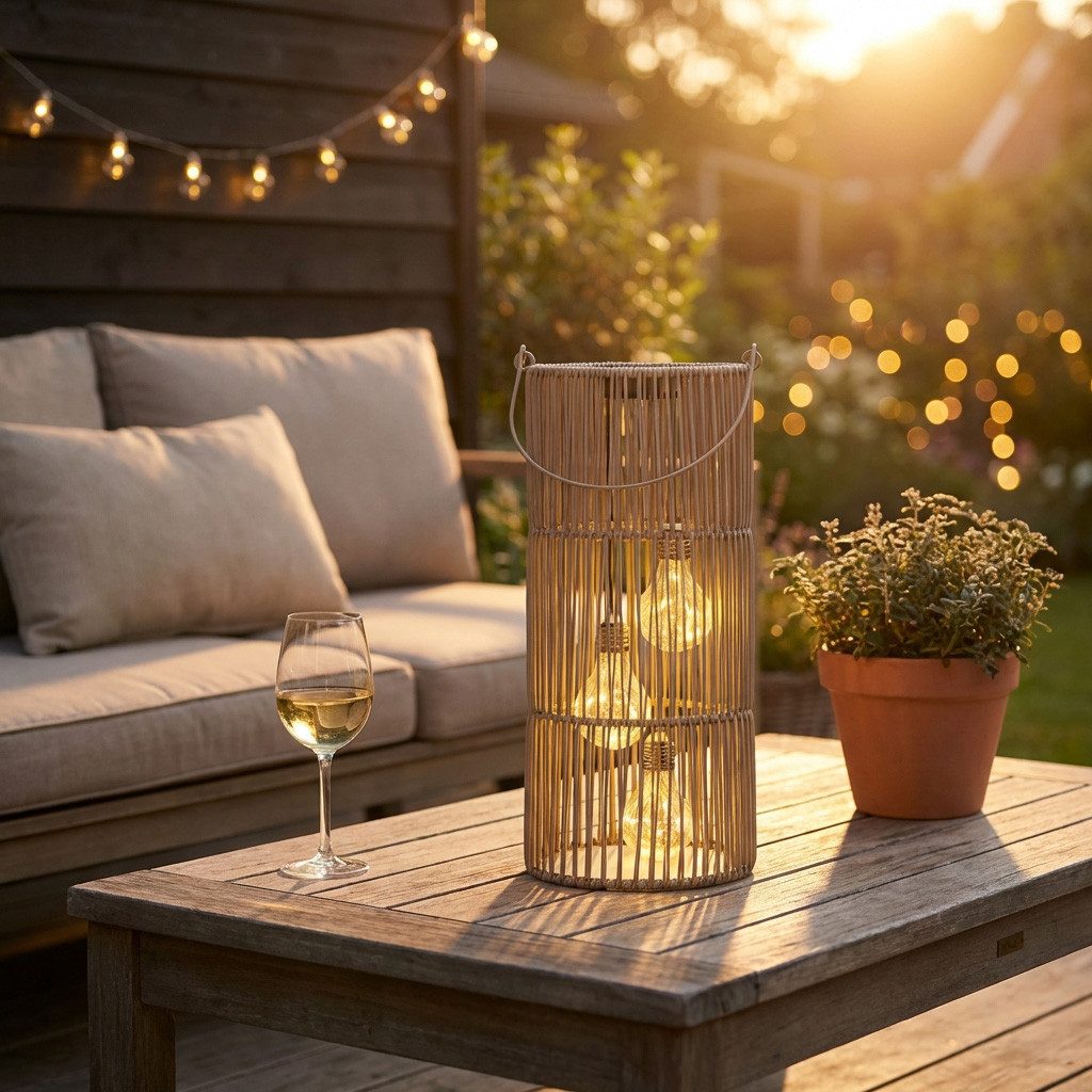 formano LED Laterne Solarlaterne Garten Rattan-Look Laterne 3 LED Birnen 45cm Solar IP44, LED fest integriert
