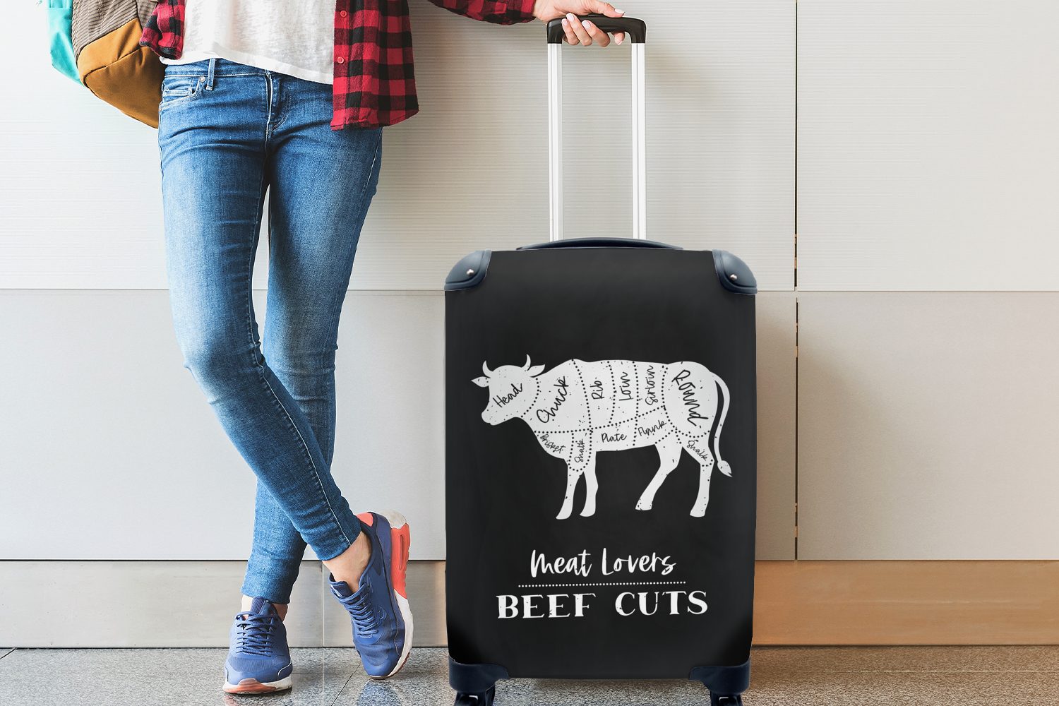 MuchoWow Reisekoffer Rollen, 4 Küche Handgepäckkoffer Reisetasche Ferien, Handgepäck Fleisch, - - für - Kuh Trolley, rollen, Fleischer mit
