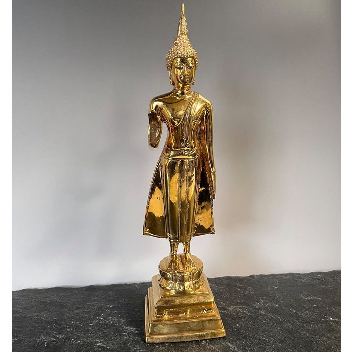 Asien LifeStyle Buddhafigur Buddha Figur Messing mit Schutz Geste - 31 5cm groß
