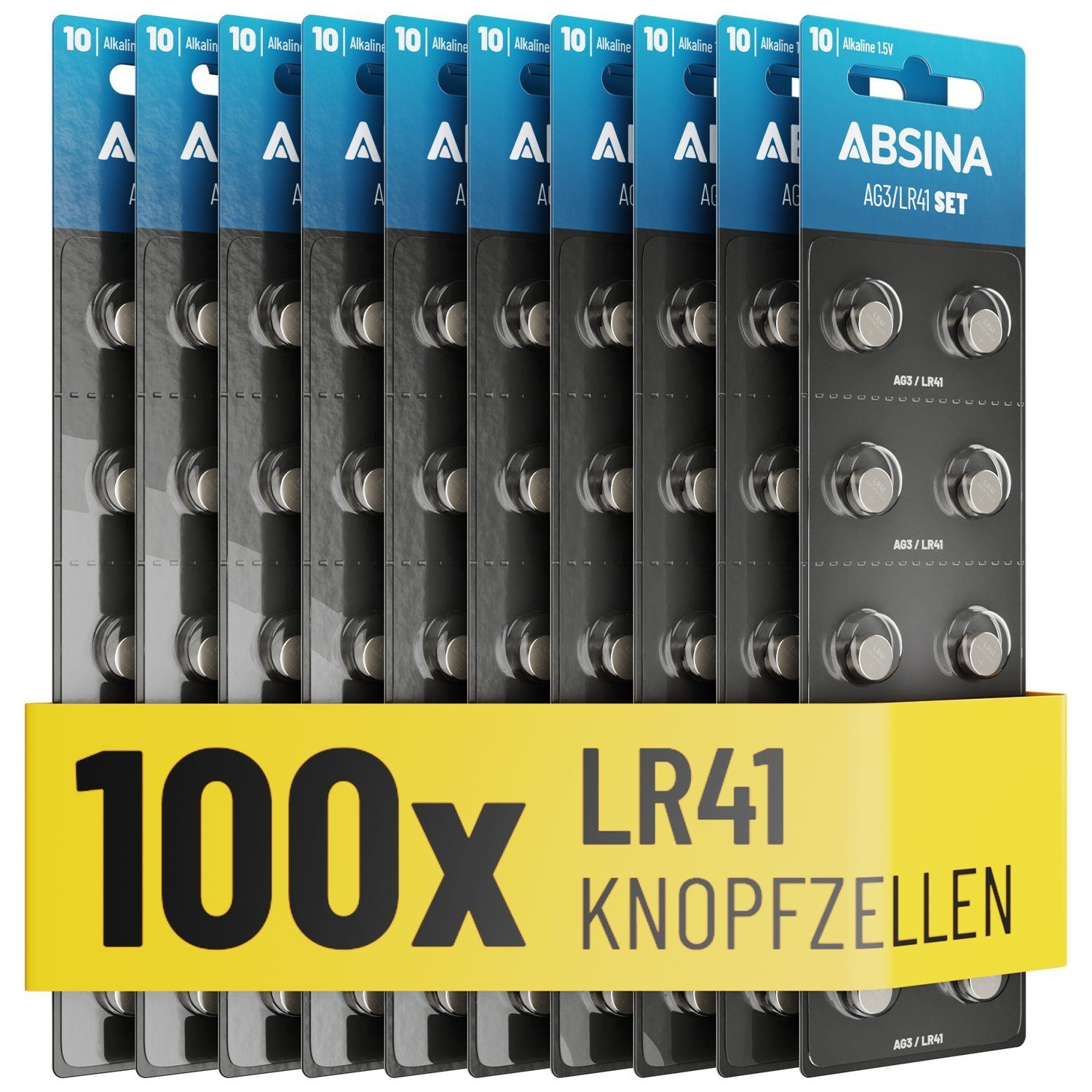100er Knopfzelle - GP192 / LR736 - L736 - G3A ABSINA langer 192 / / RW87 Haltbarkeit Knopfzelle, Knopfbatterien AG3 1,5V LR41 G3 / / St) & / / Knopfzellen / Batterie Alkaline 3GA auslaufsicher V3GA mit (10 Batterien Pack