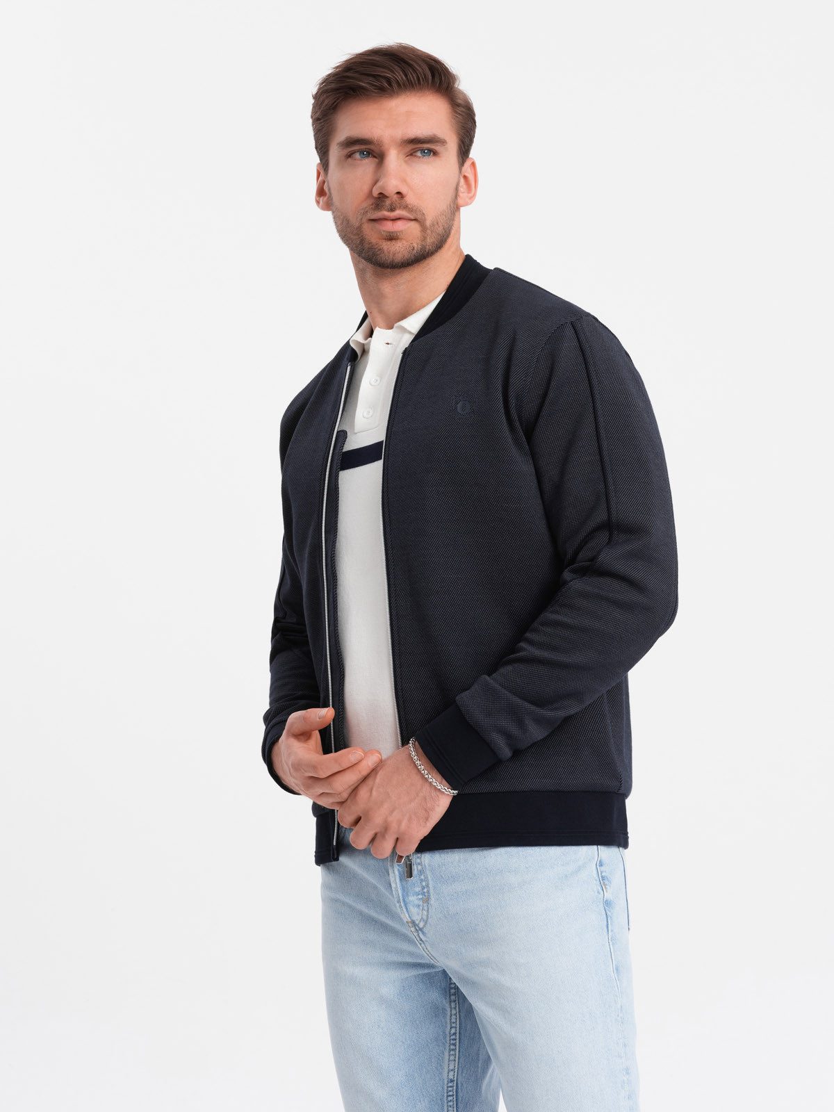 OMBRE Bomberjacke Leichte Herren-Bomberjacke mit Logo-Futter silberner Reißverschluss mit Doppelzipp, Futter mit Branding