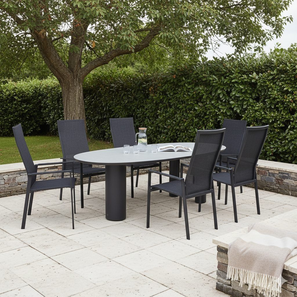 CASA DOMA Gartentisch Lioni, Säulentisch, Sinterstein, 260x115 cm, Aluminium anthrazit