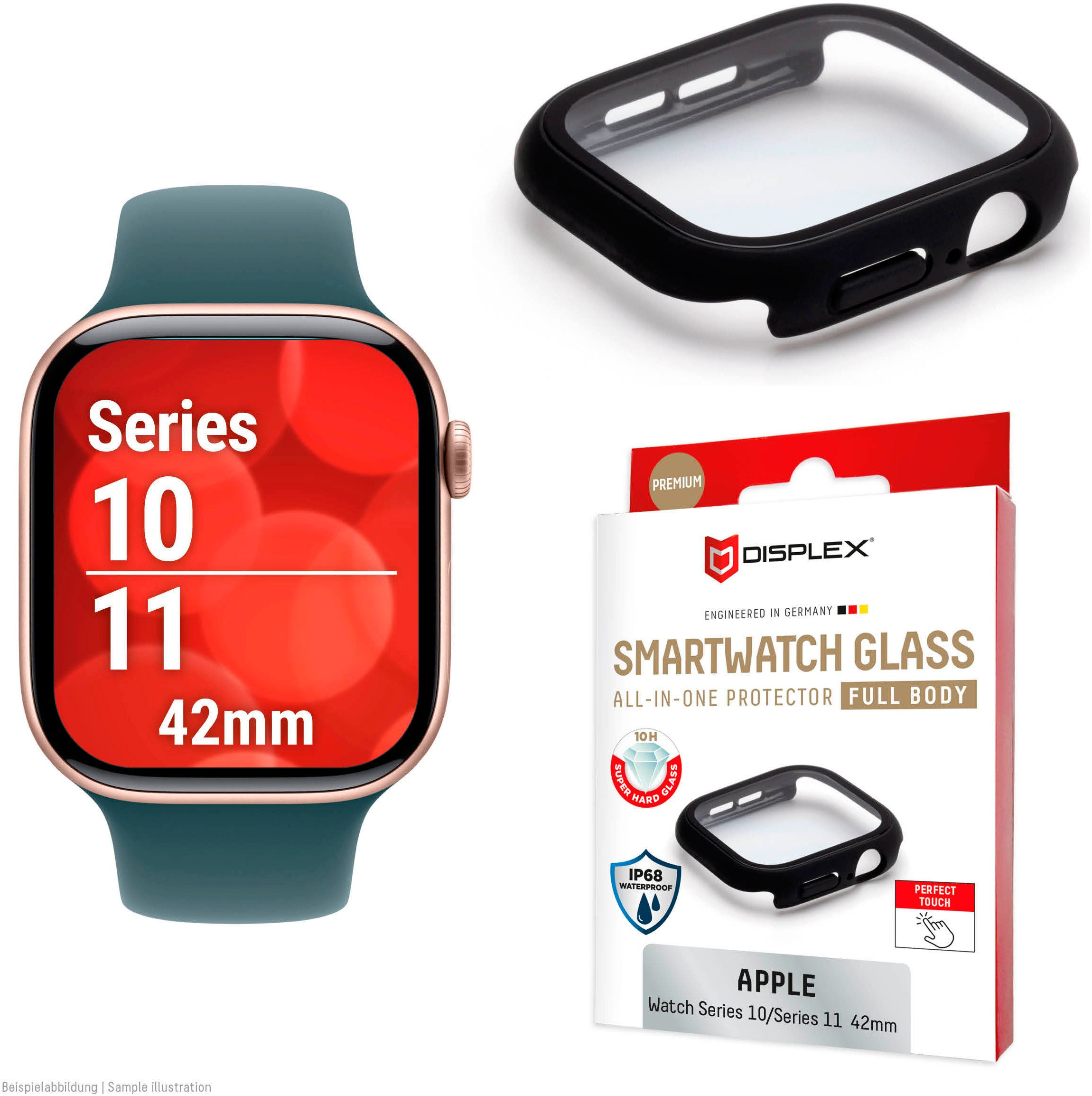Displex Displayschutzglas Smartwatch Glass All-In-One Protector Full Body für Apple Watch Series 10 42 mm, Apple Watch Series 11 42 mm, Displayschutzfolie, Schutzfolie, Bildschirmschutz, kratz- & stoßfest