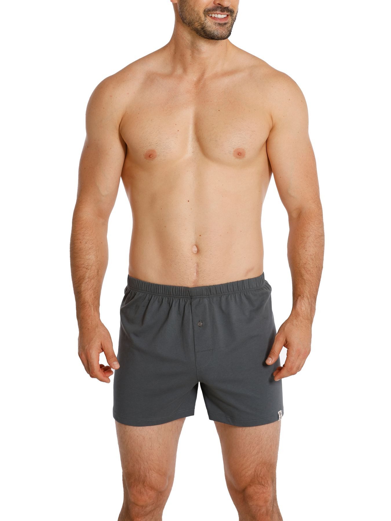 HAASIS Bodywear 1919 Boxershorts Herren Jersey Boxer 77224453-mittelgrau (Packung, 1-St., 2er Pack) Bedruckte Jersey-Boxer, Knopfleiste