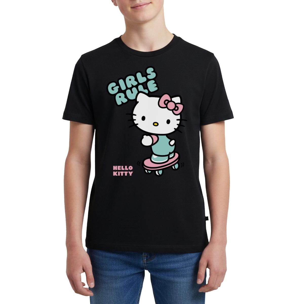 Spreadshirt T-Shirt Hello Kitty Auf Skateboard Girls Rule Teenager Premium T-Shirt (1-tlg)