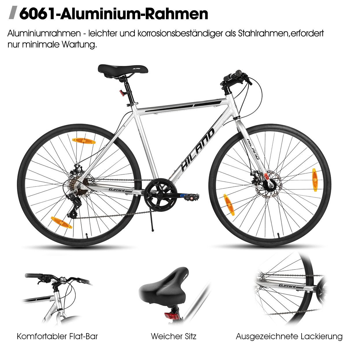 HILAND Rennrad 700C Herren- und Damen-Rennrad, 28-Zoll-Leichtbau-Pendlerrad, Rahmen aus Aluminiumlegierung, 7-Gang-Doppelscheibenbremsen