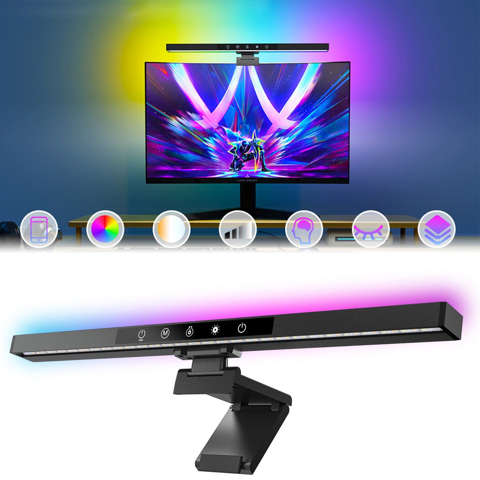 Sunicol LED Lichtleiste RGB Computer Monitor Lampe, Touch Control, USB  Bildschirmlampe Dimmbar, Schreibtischlampe mit einstellbarem Farbtemperatur  Helligkeit