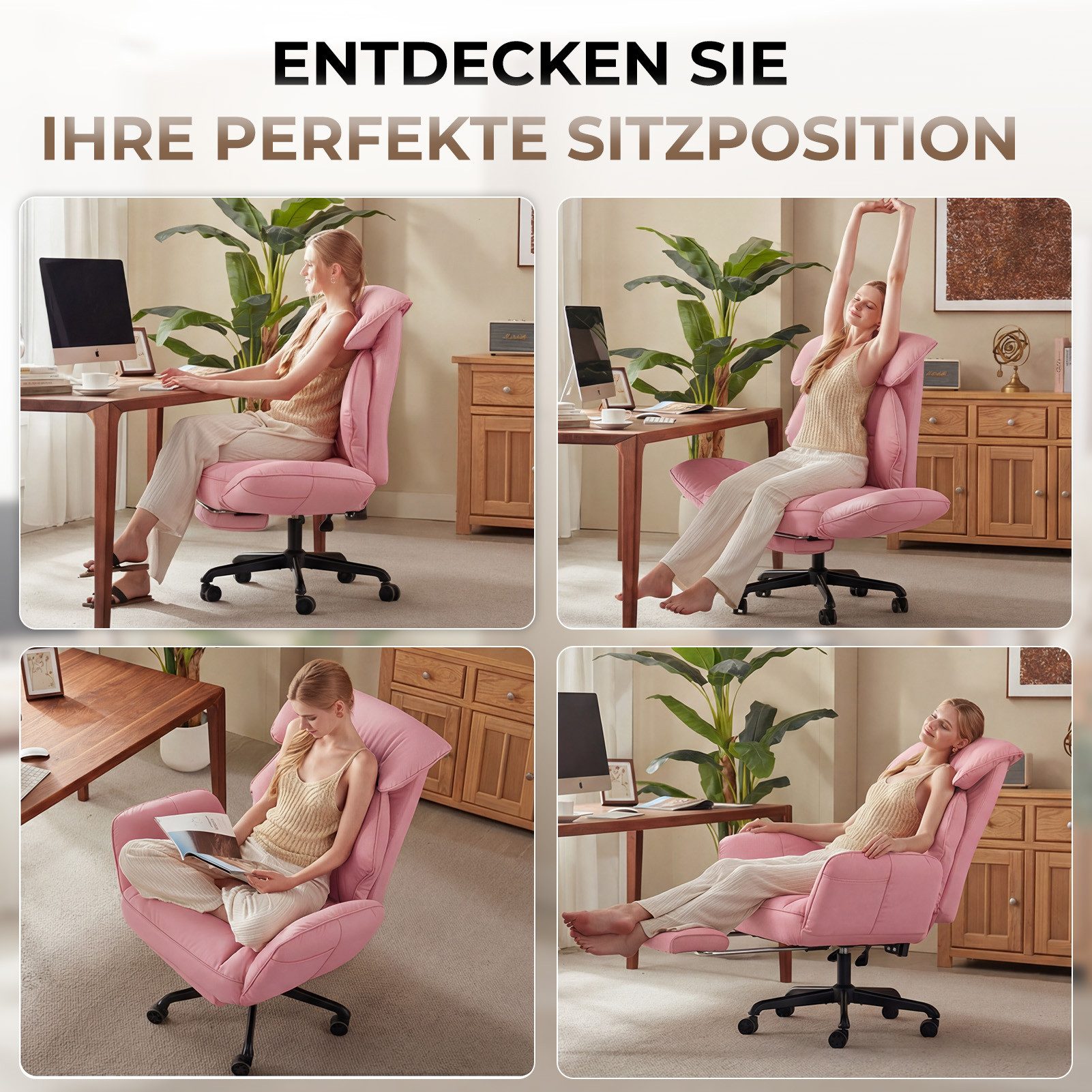 Dowinx Drehstuhl Bürostuhl mit Schwenkbaren Armlehnen (Packung), Schreibtischstuhl mit Taschenfederkern-Sitz und Fußstütze