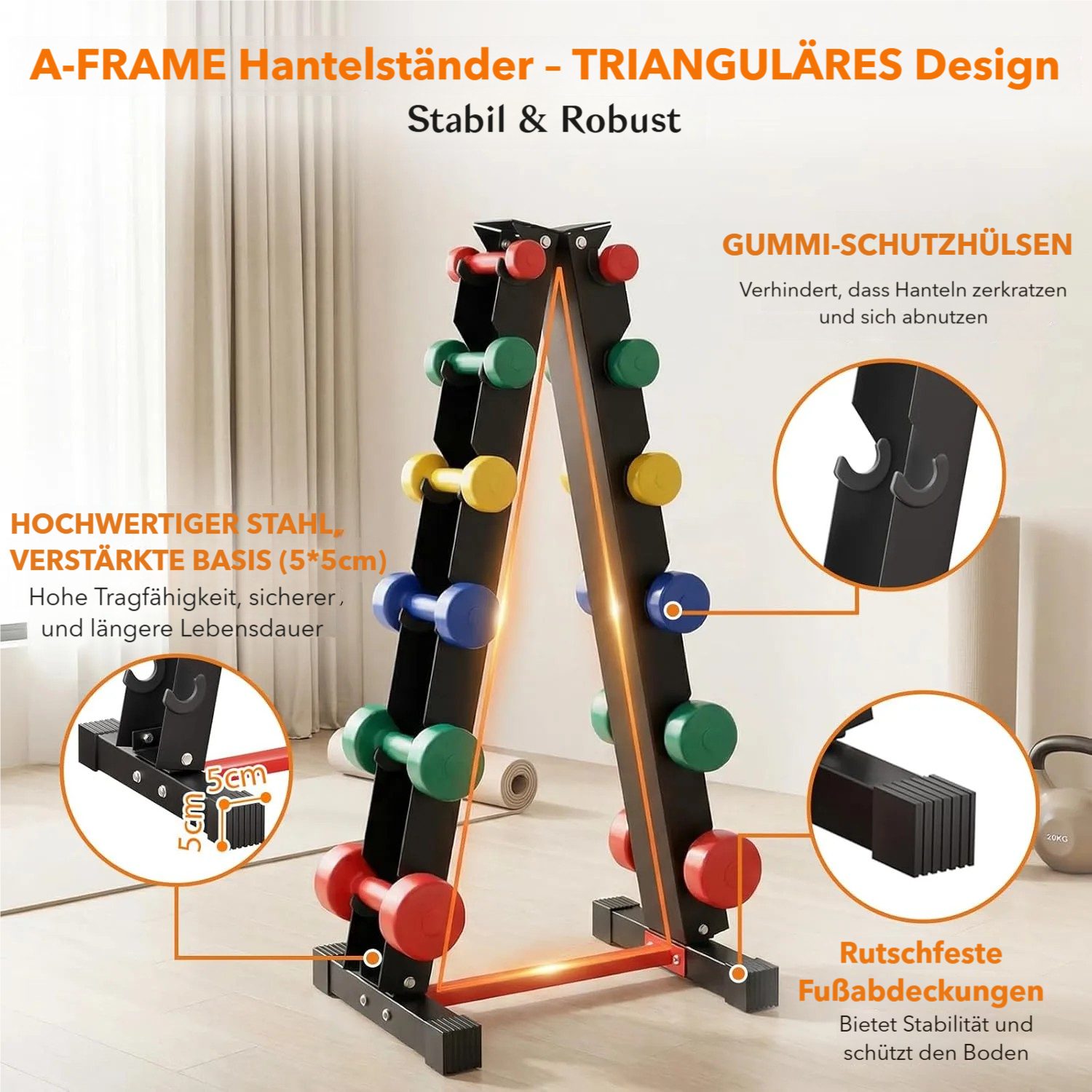 TLGREEN Kurzhantelständer,6‑Lagen‑Hantelgestell, (A‑förmige Dreiecksstruktur,Tragfähigkeit 300 kg), Für Zuhause & gewerbliche Nutzung