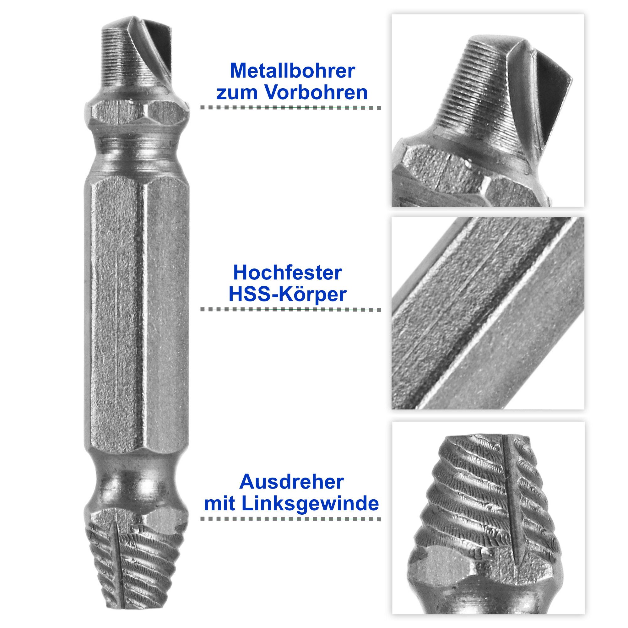 S&R Bit-Schraubendreher Schraubenausdreher-Set, Linksausdreher, doppelseitige Ausdreher-Bits, (Set, 5 St., 5-teilig), Härte HRC 62-63, HSS 4341, in robuster Kun – Bild 3 von 5