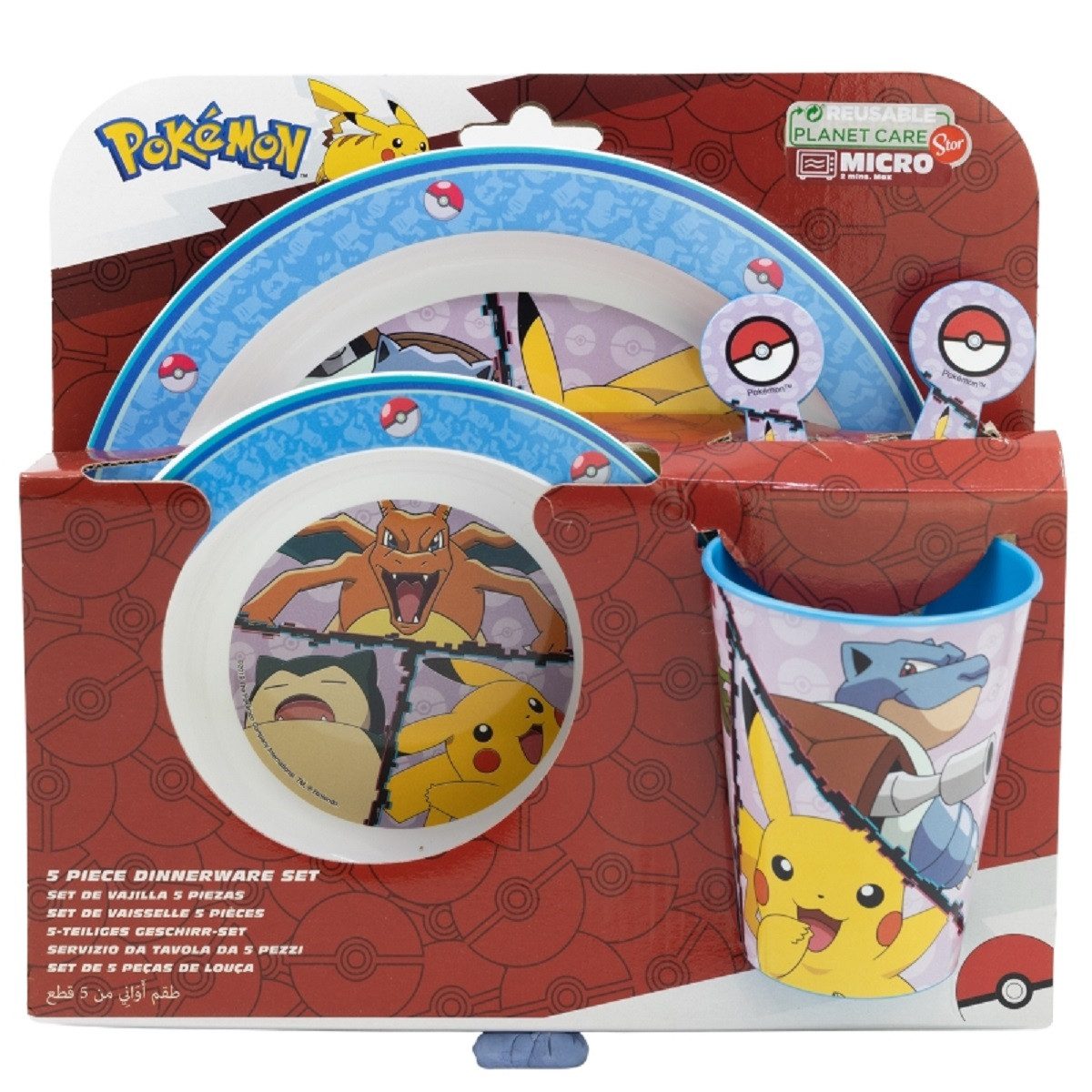 POKEMON JUEGO DE CARTAS Frühstücks-Set Mikrowellengeeignet 5-teiliges Kindergeschirr mit rutschfestem Boden