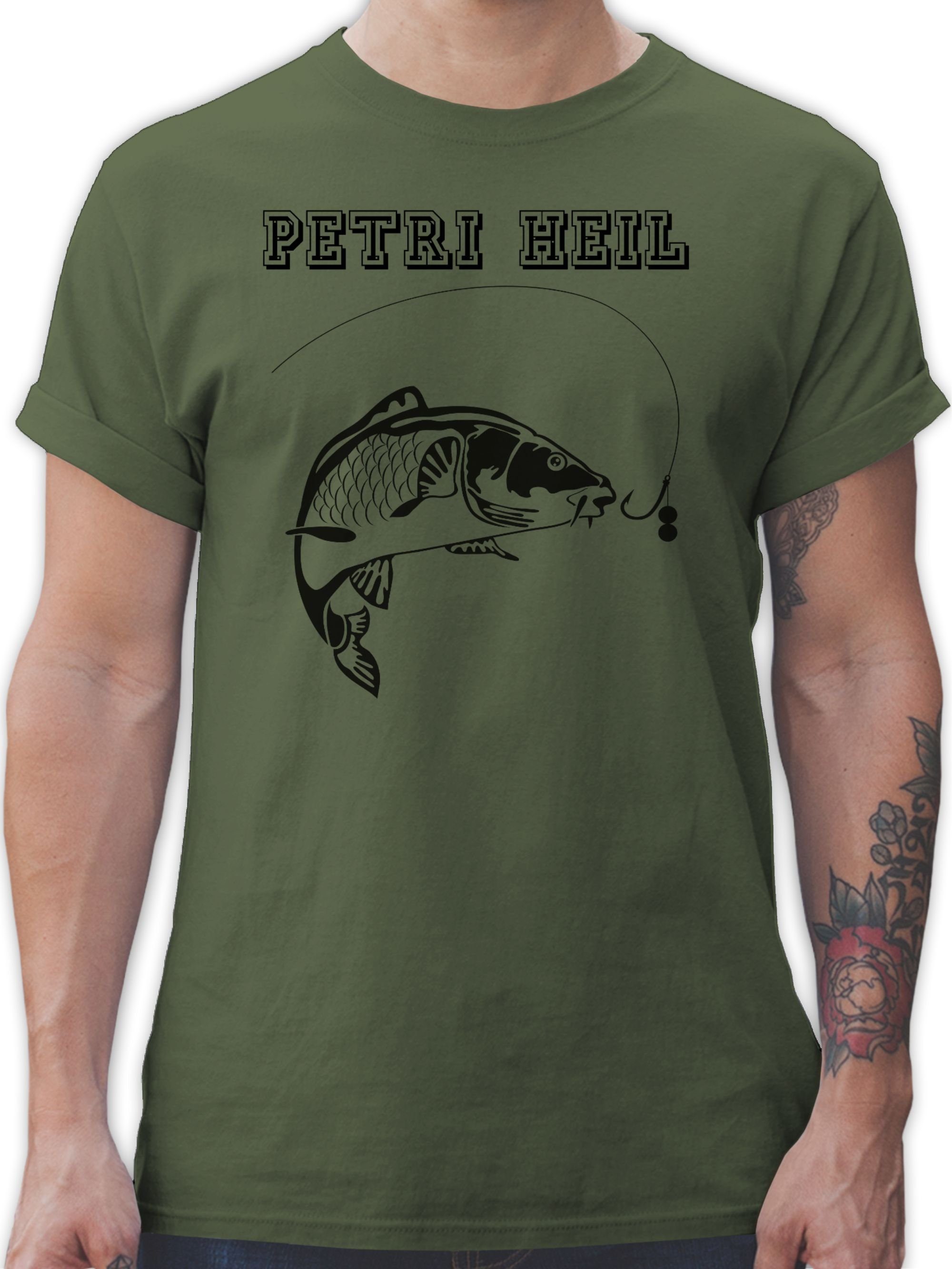 Shirtracer T-Shirt Petri Heil Angler Geschenke 1 Army Grün