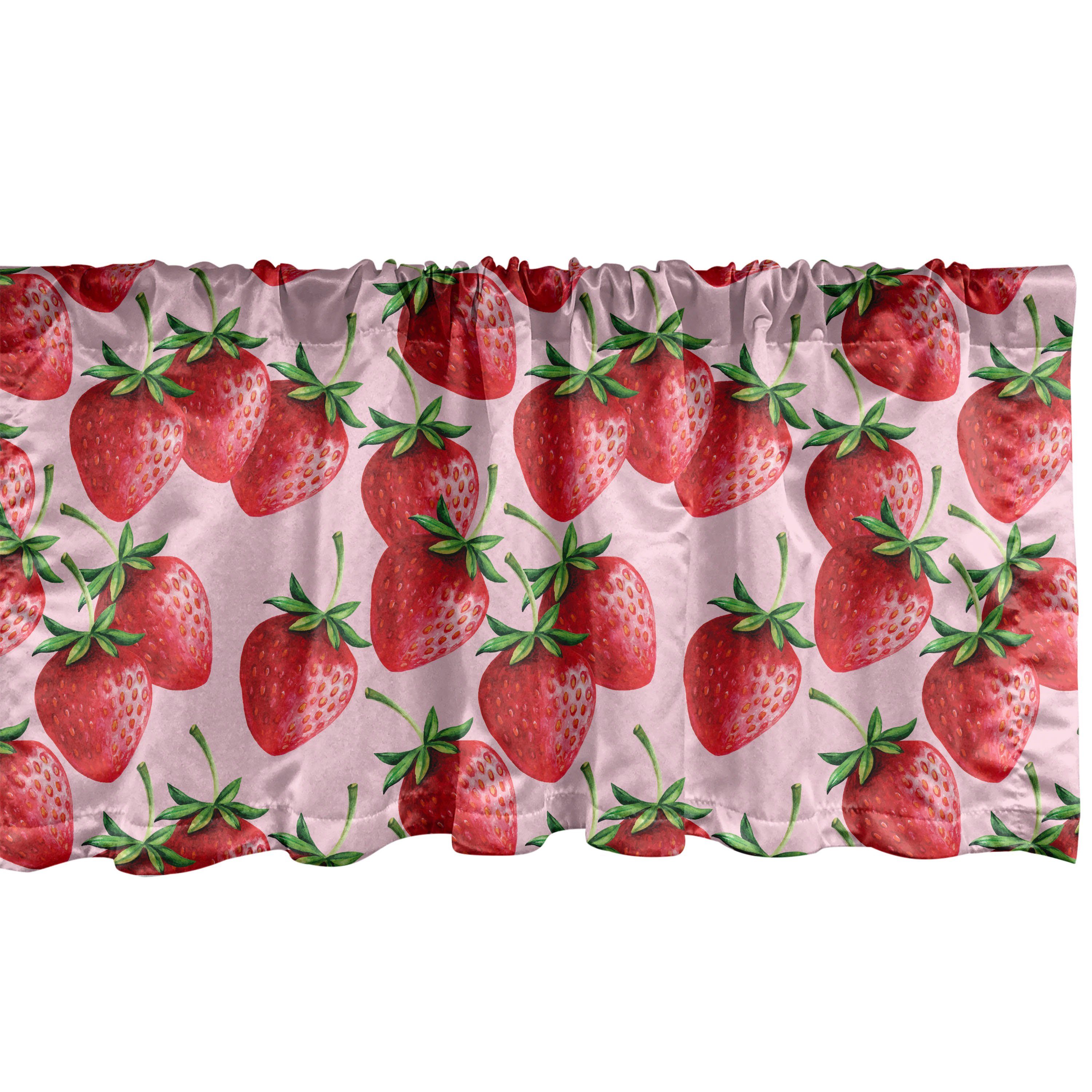 für Schlafzimmer Microfaser, Abakuhaus, Dekor mit rot Saftige Stangentasche, Volant Küche Vorhang Scheibengardine Erdbeeren Obst