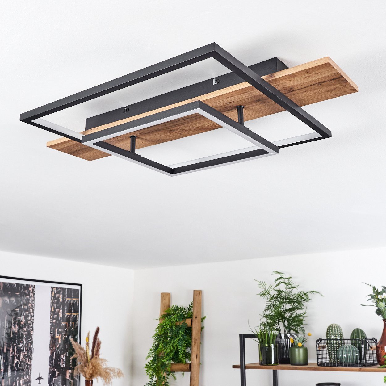 hofstein Deckenleuchte »Palermo« dimmbare Deckenlampe aus Metall/Holz, 3000 Kelvin