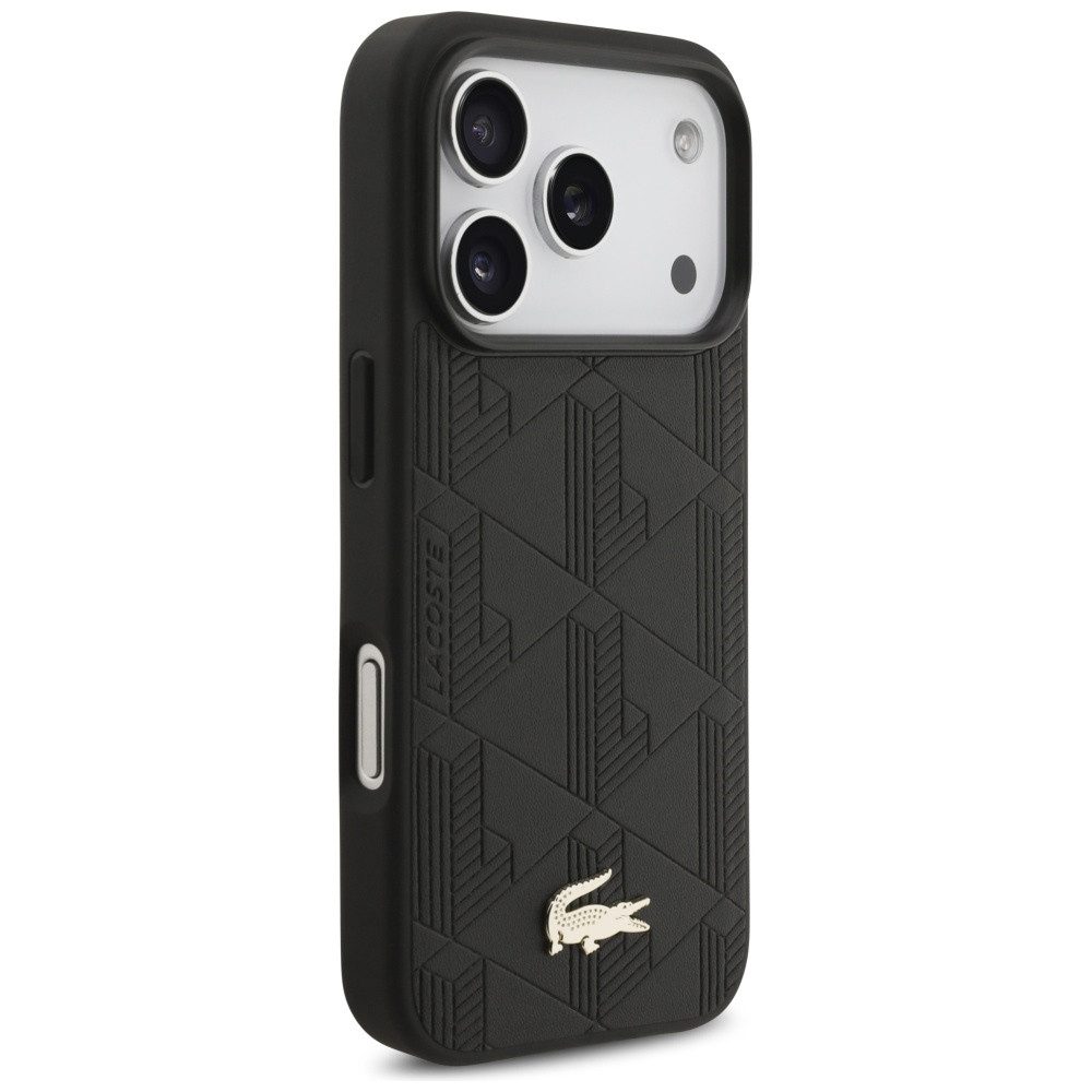 Lacoste Handyhülle iPhone 17 Pro Kunstleder schwarz Logo Krokodil goldfarbig. 6,3 Zoll, Kantenschutz – Bild 4 von 5