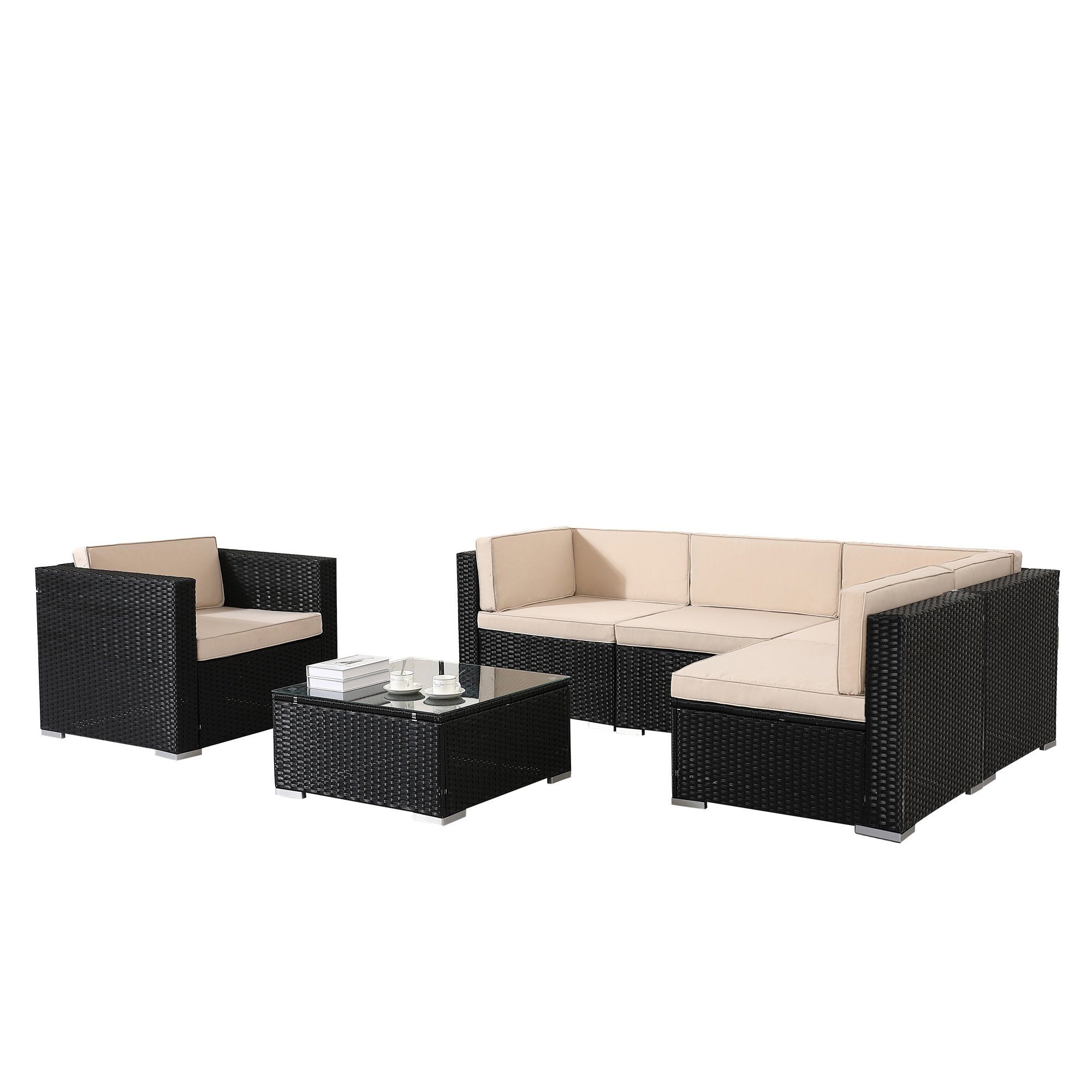 Arebos Sitzgruppe Polyrattan Gartenmöbel Gartenset Lounge Garnitur Set, (6-tlg)