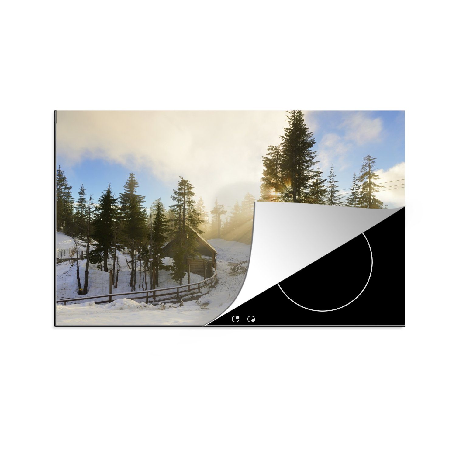 MuchoWow Herdblende-/Abdeckplatte Nebliger Sonnenuntergang am Vinyl, Grouse für Mountain (1 in Kanada, Schutz küche, die Ceranfeldabdeckung tlg), Induktionskochfeld 81x52 cm