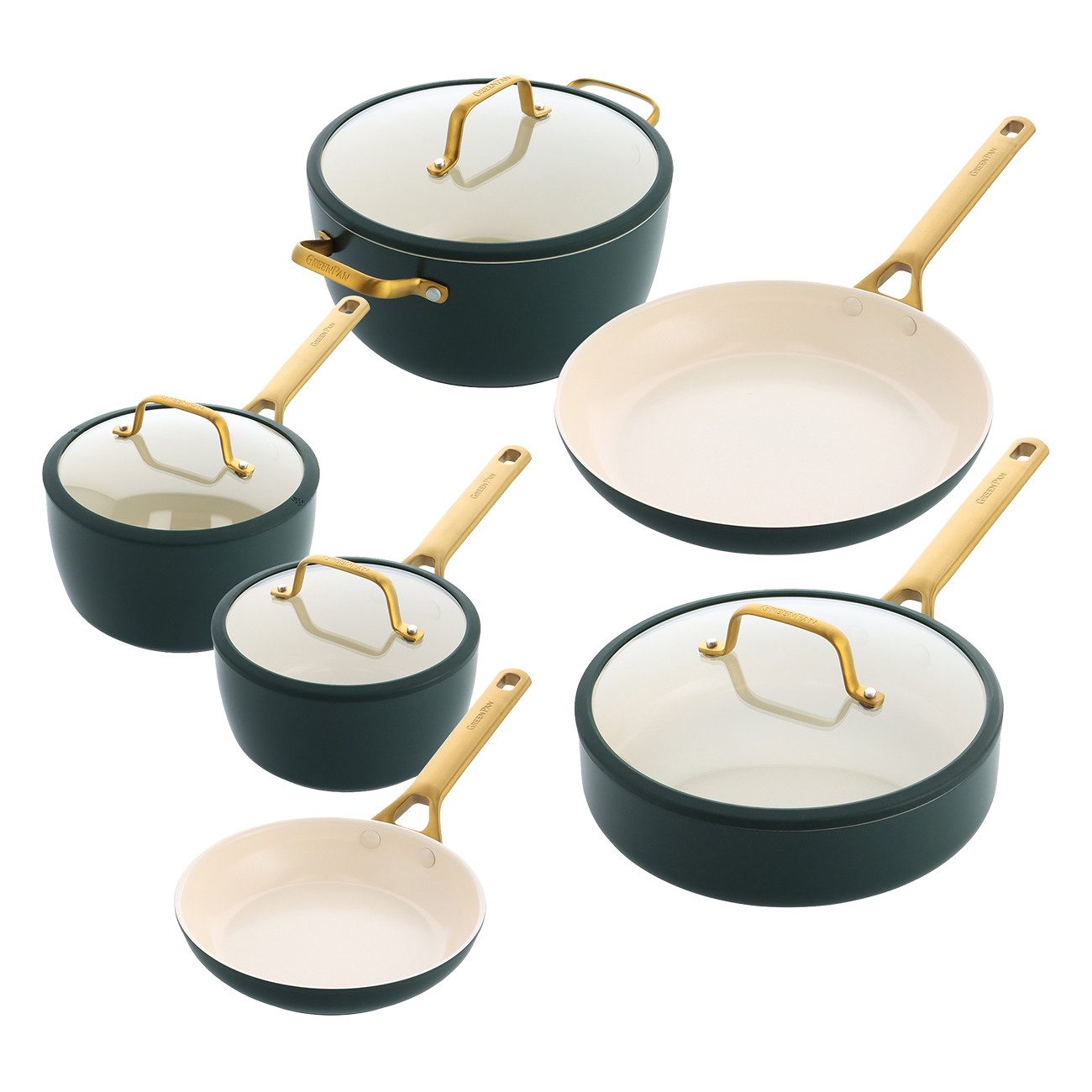 GREENPAN Pfannen-Set Padova Reserve 6-tlg. Topf & Pfannen-Set Spülmaschinenfest, Aluminium, Kratzfest, Keramik, alle Herdarten, Backofengeeignet, Ø 18–28 cm