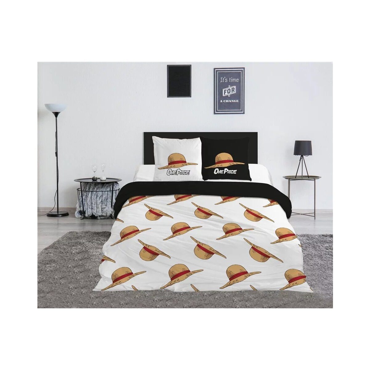 One Piece Kinderbettwäsche One Piece Hat doppel, Doppelbett Bettbezug 240×220cm, 65x65