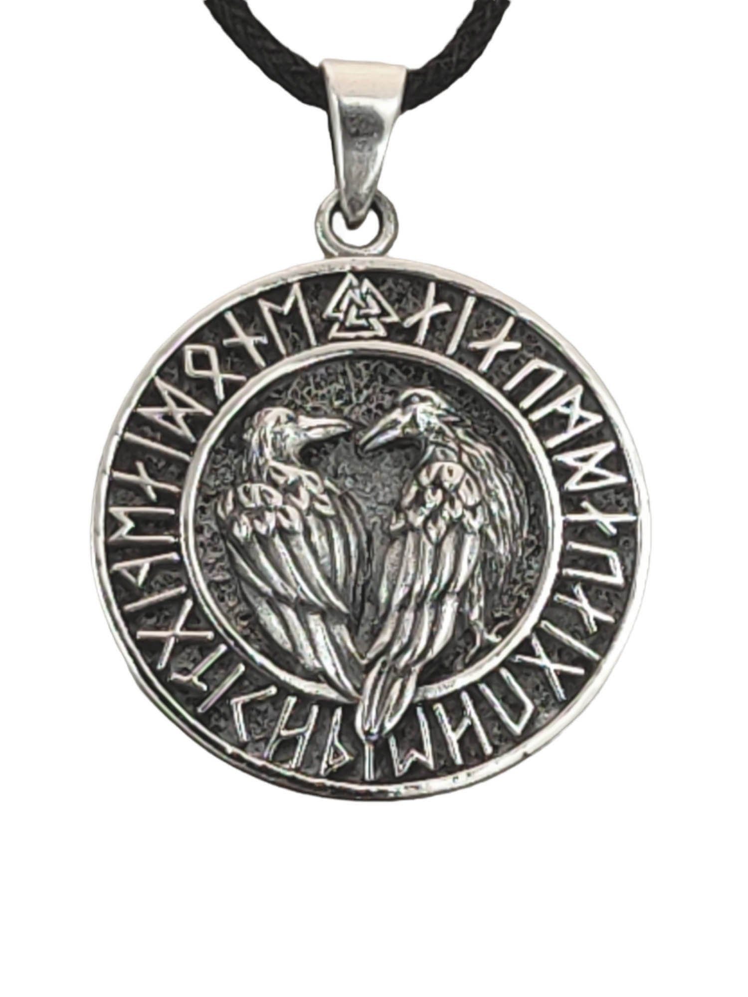 mit Gott Kettenanhänger Kiss Runen Silber Leather of Donnergott Viking Donner Anhänger Raben Nr.430 925