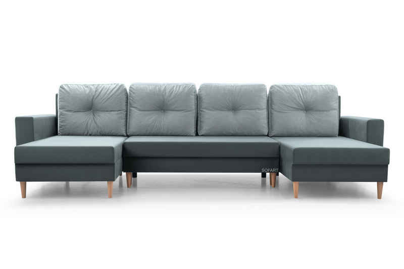 MOEBLO Wohnlandschaft CARL U, Ecksofa U-Form mit Schlaffunktion Eckcouch mit Bettkasten Sofa Couch Polsterecke U-Sofa - 300x142x90 cm, mit Bettkasten und Schlaffunktion, mit Relaxfunktion