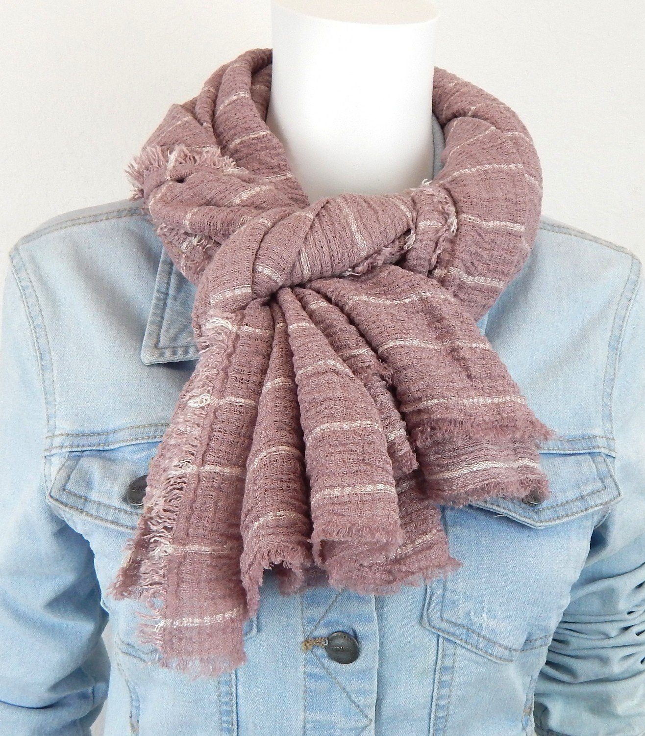 Ella Jonte Modeschal, rosa weiß Herbst Winterschal kuschelweich Viskose