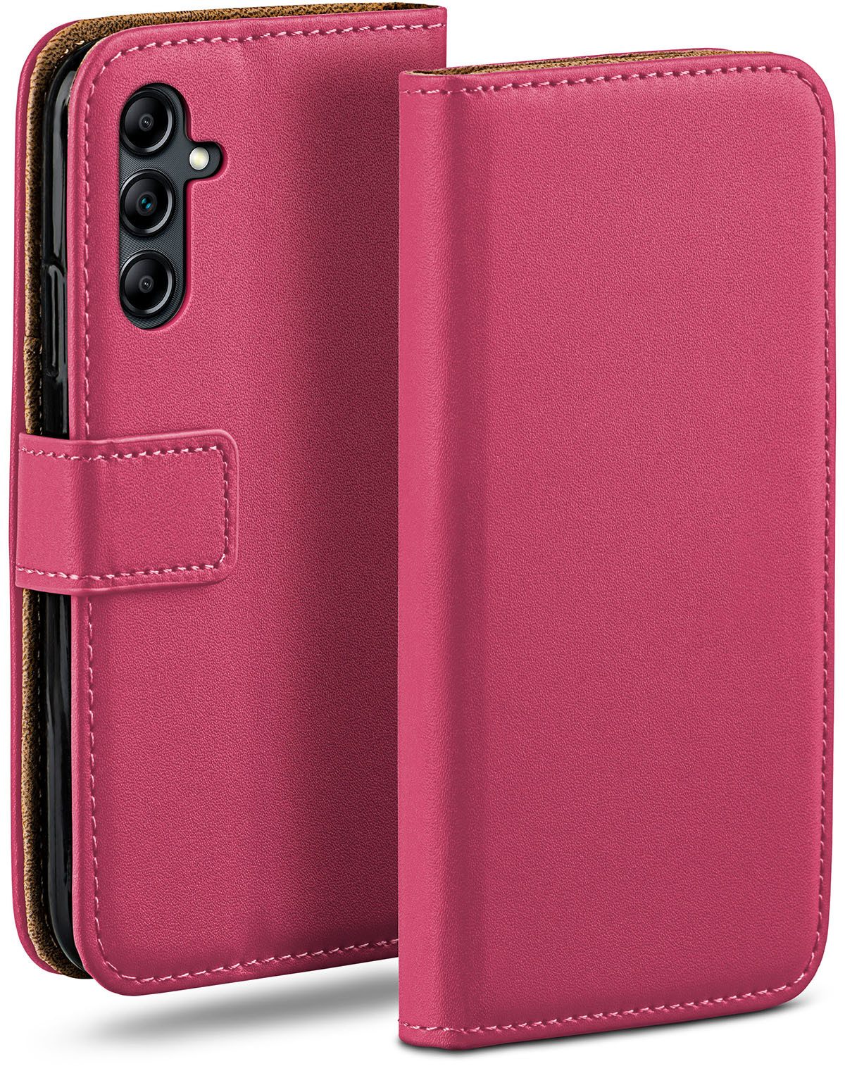 moex Handyhülle für Samsung Galaxy A14 (4G) Hülle Klappbar Book Case Pink 6,6 Zoll, Klapphülle Kartenfach Flip Cover Handytasche Leder Optik Schutzhülle