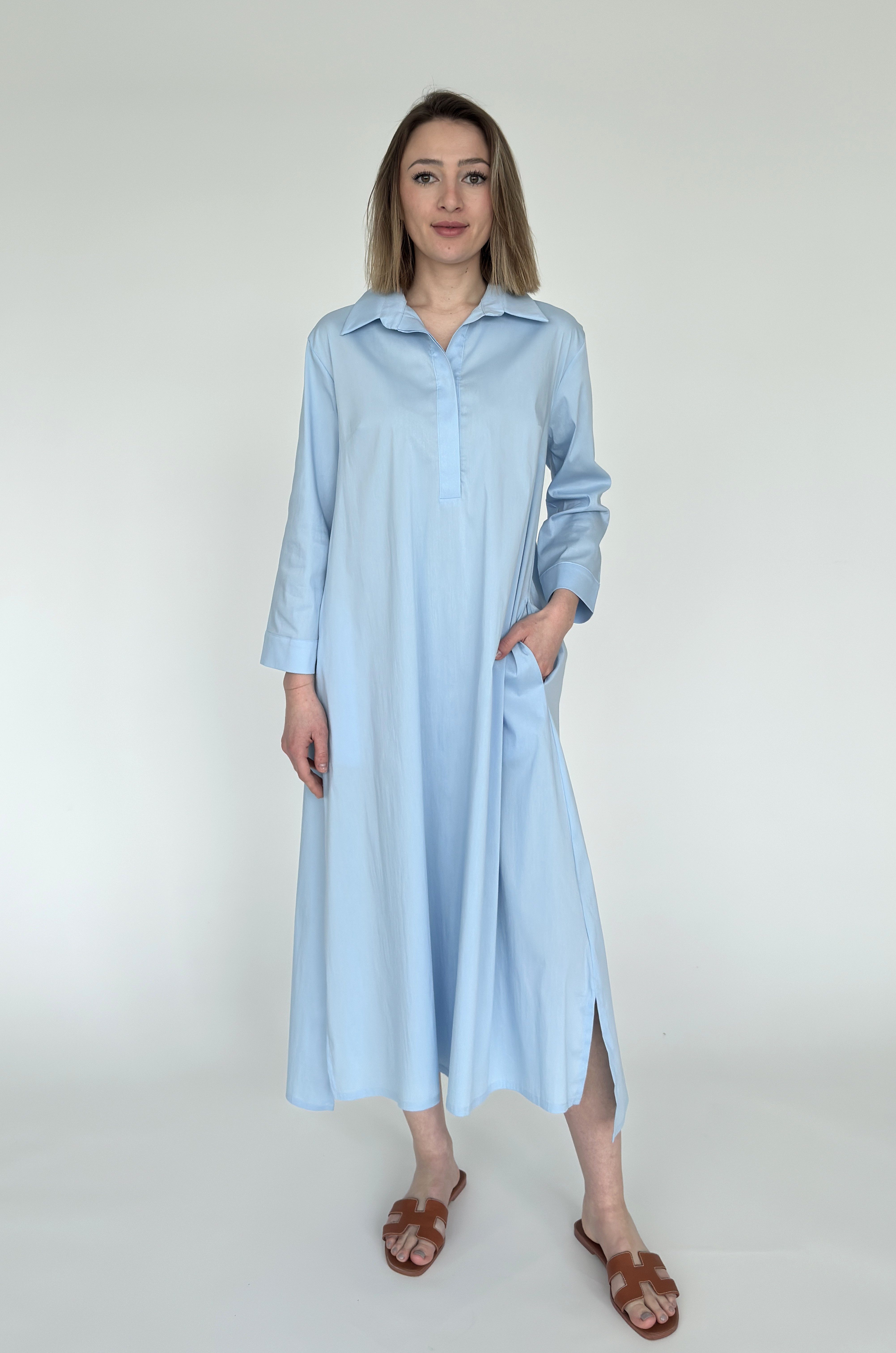 Zuckerwatte A-Linien-Kleid langes Hemdblusenkleid aus feiner günstig online kaufen