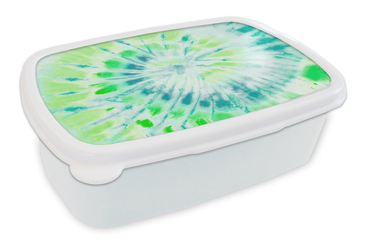 MuchoWow Lunchbox Krawattenfärbung - Hippie - Grün, Kunststoff, (2-tlg), Brotbox für Kinder und Erwachsene, Brotdose, für Jungs und Mädchen weiß