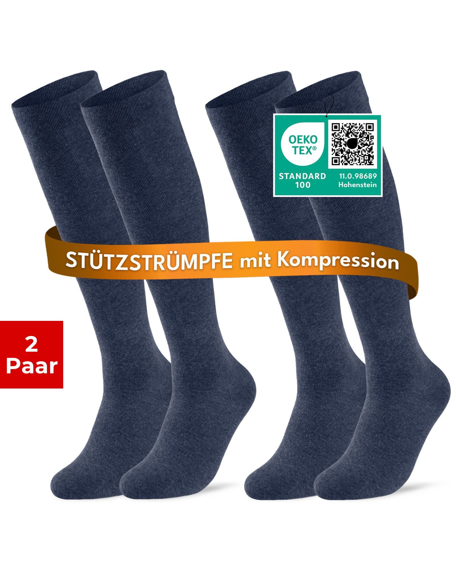 sockenkauf24 Stützkniestrümpfe Kompressionsstrümpfe Reisestrümpfe Stützstrümpfe mit Kompression (Jeans, 2-Paar, 47-50) aus Baumwolle für Damen & Herren mit Komfortbund