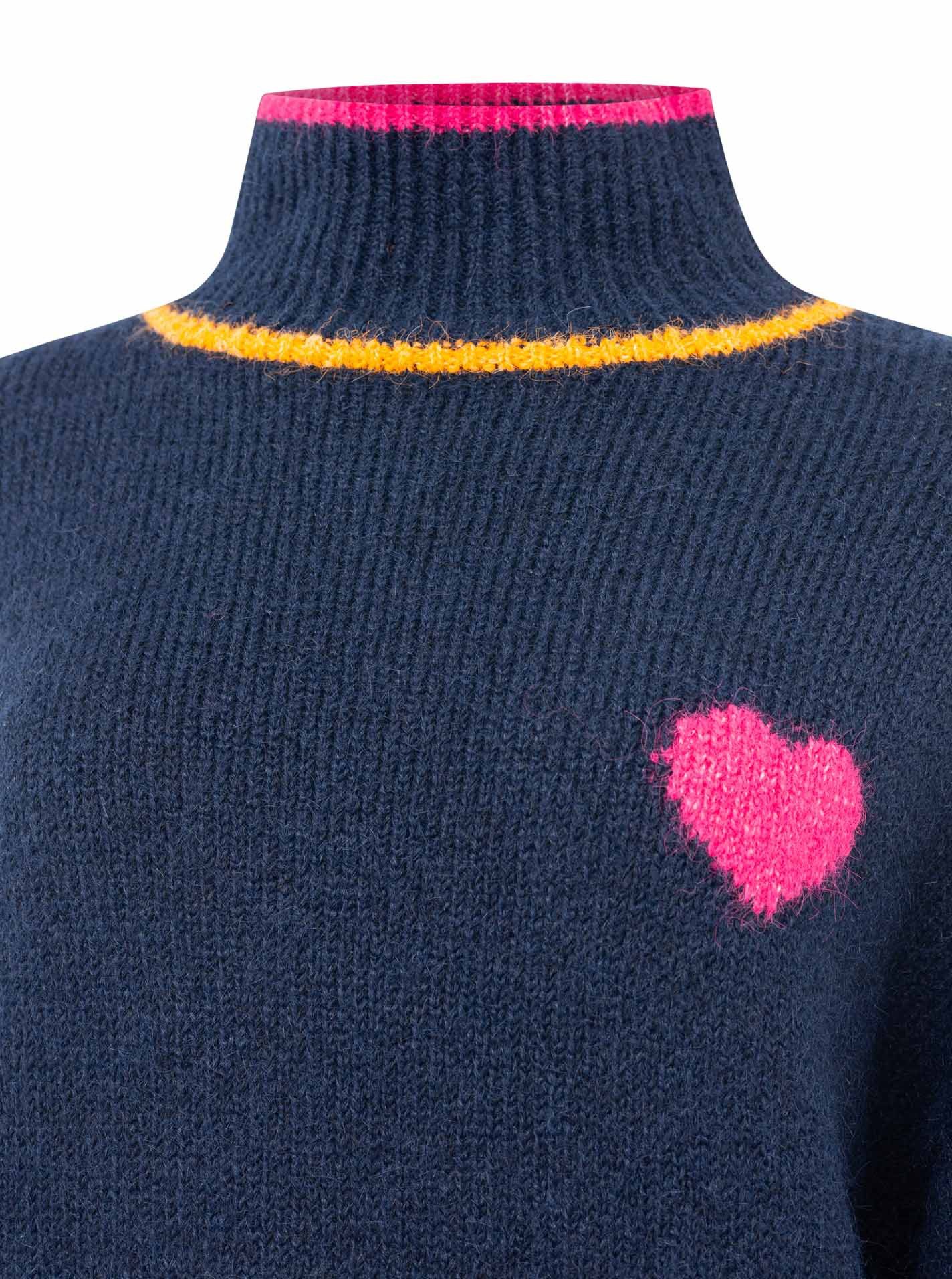 Zwillingsherz Stehkragenpullover "Heart" mit Herz und farbigen Streifen, hoher Kragen, oversize – Bild 5 von 5