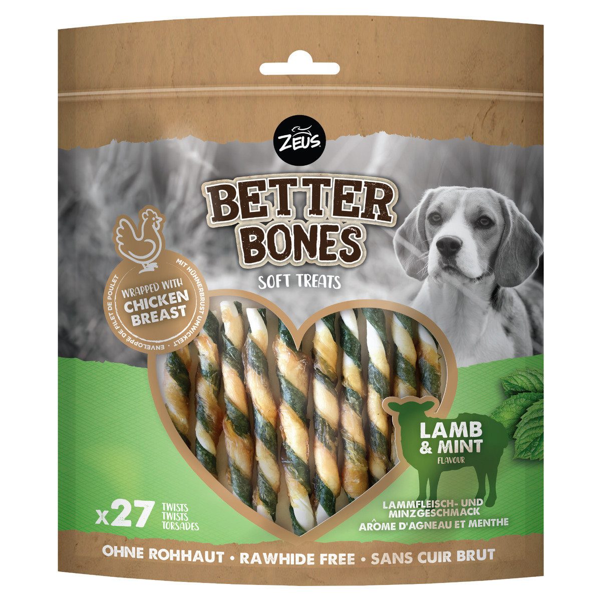 Zeus BetterBones Twists mit Lamm & Minze - 27er Pack, Snack für: Hund