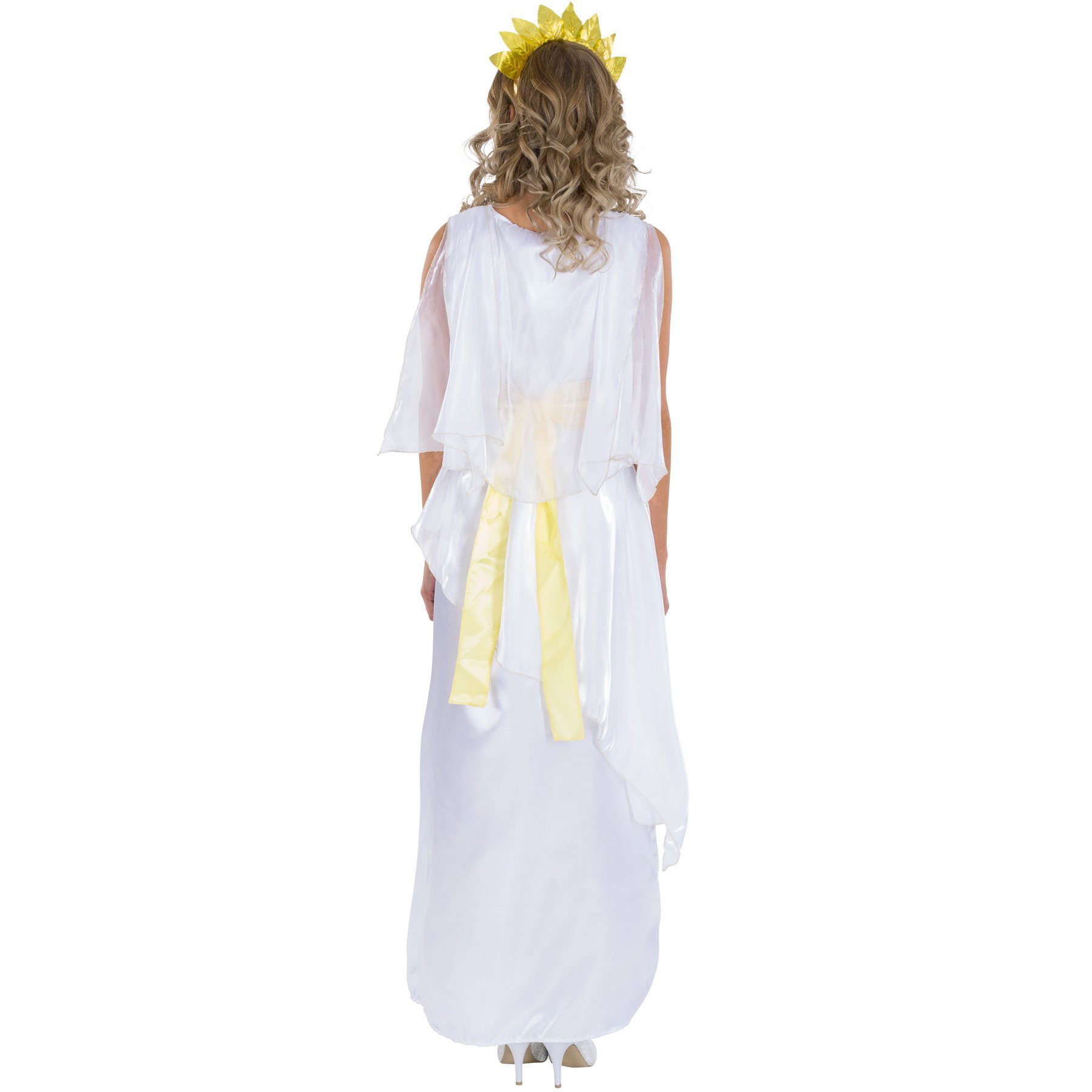 dressforfun Kostüm Römische Feldherrin/Römerin, in weiß, Gr. M, Langes schönes Kleid, Haarschmuck in Lorbeeroptik, Bindegürtel ebenfalls mit Brokatmuster