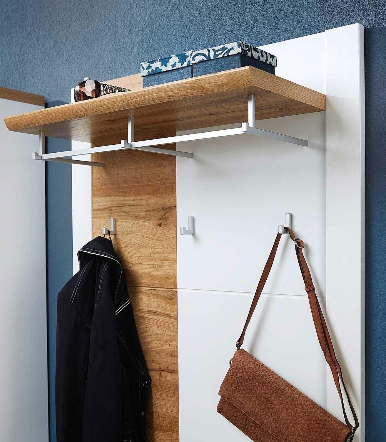 Vito Garderobenpaneel MATERIO, B 90 x H 112 cm, Weiß matt, Eiche Altholz Dekor, mit 3 Kleiderhaken
