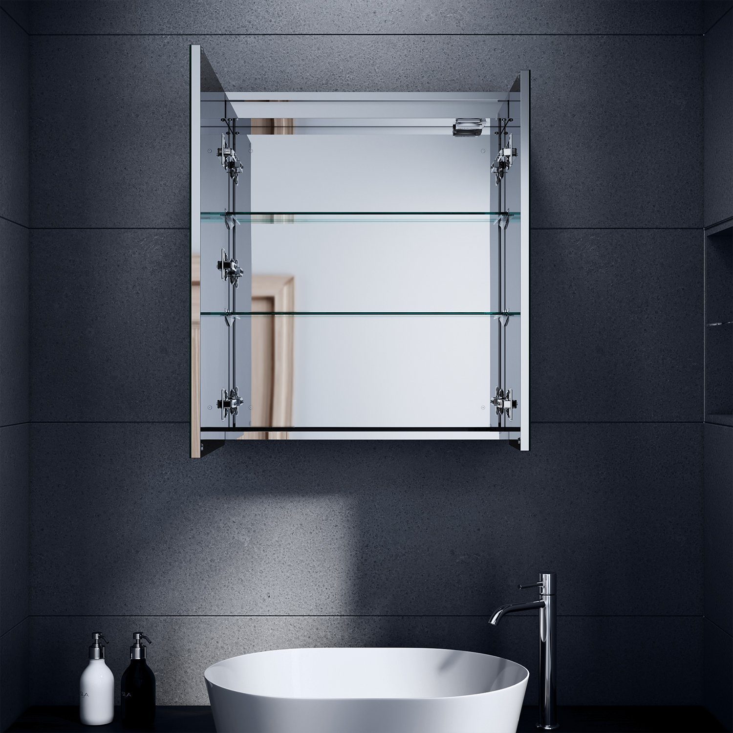 SONNI Spiegelschrank LED Spiegelschrank mit Beleuchtung 60x70cm Edelstahl m günstig online kaufen