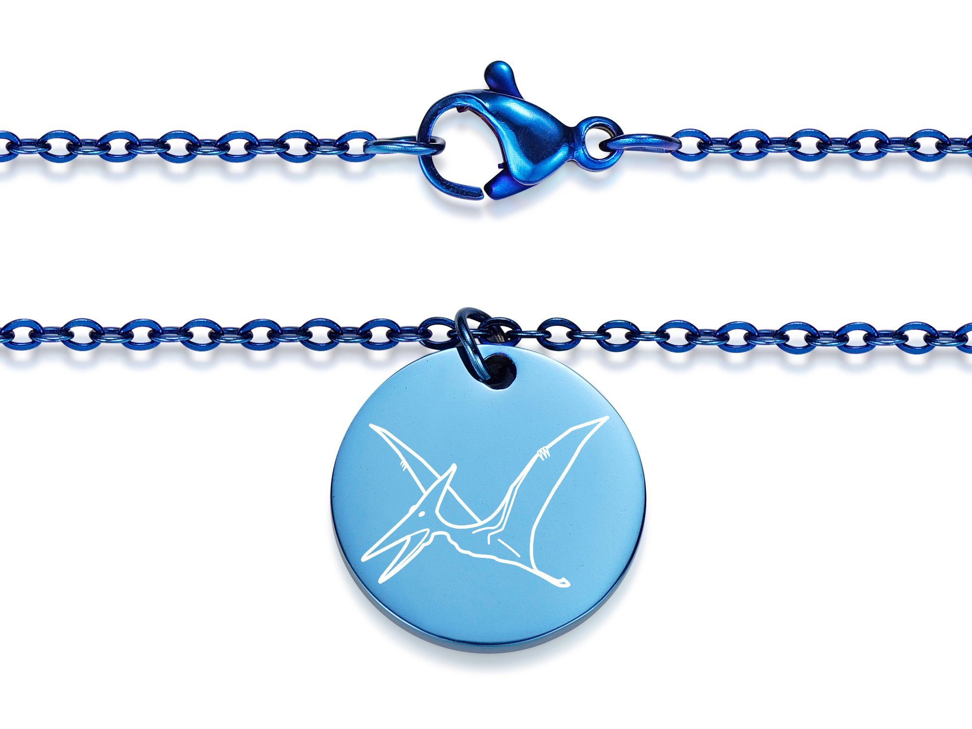Farben mit Halskette Anhänger Edelstahl, blue zwei Längen Pteranodon - Silberkettenstore Anhänger Kette mit vier und